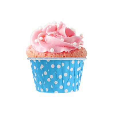 Mavi Puantiyeli Yuvarlak  CupCake Pet Kapsül 50 Adet 80x50 mm